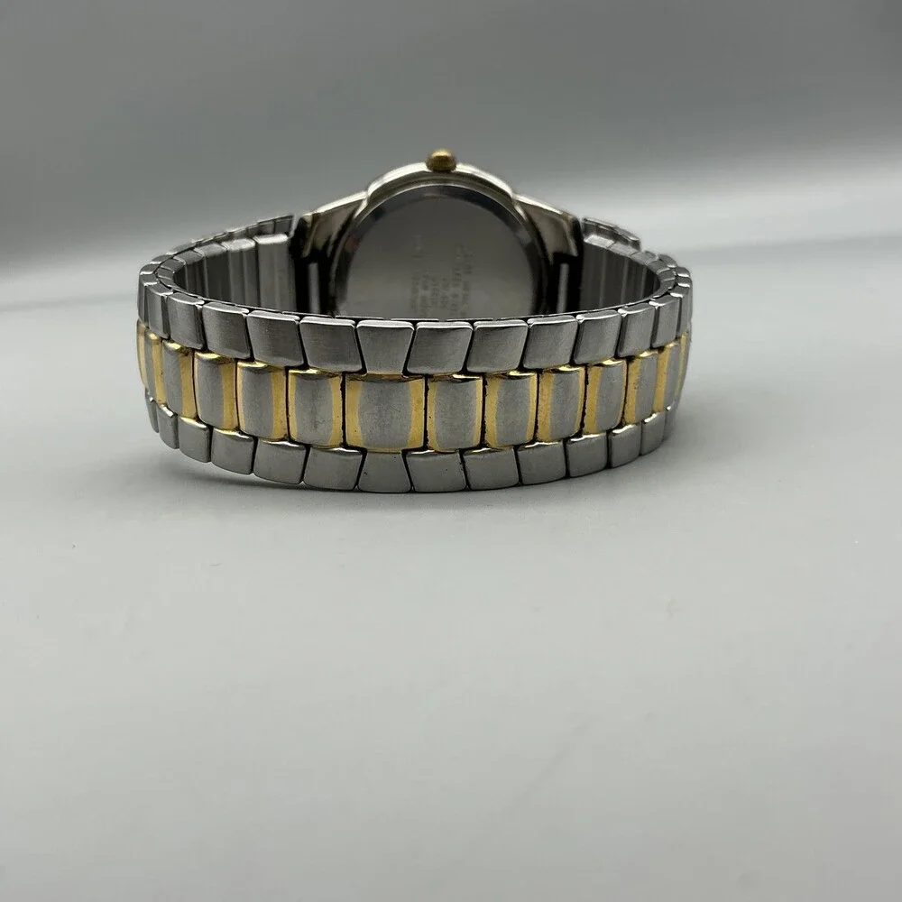 Armitron Mens Watch 36mm Gold Silver Tone Expansion Band Day Date New Battery